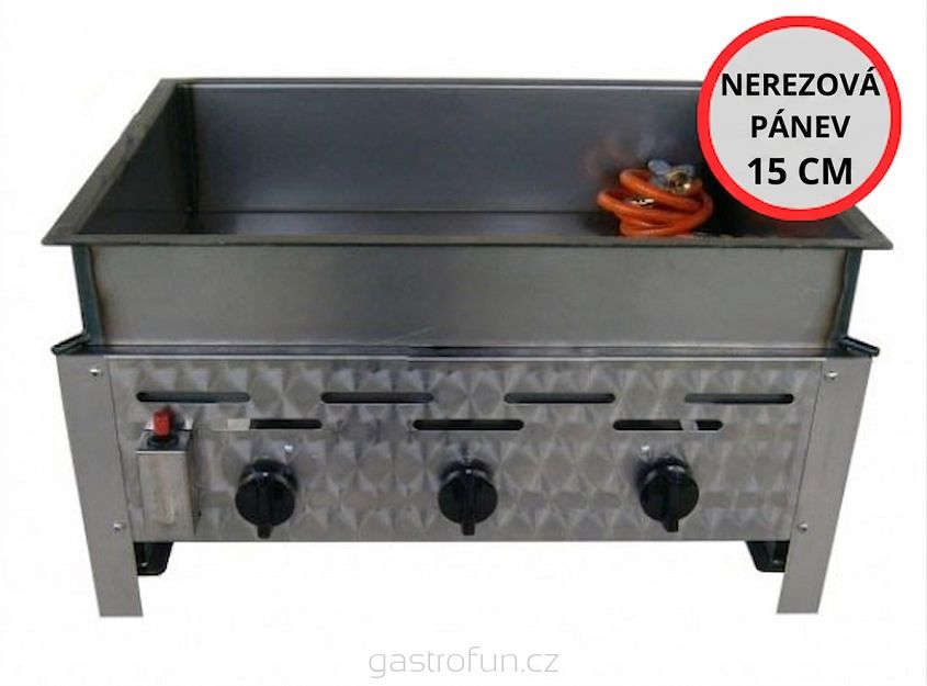 Plynová fritéza – 3-hořáková K+F s NEREZOVOU pánví 15 cm